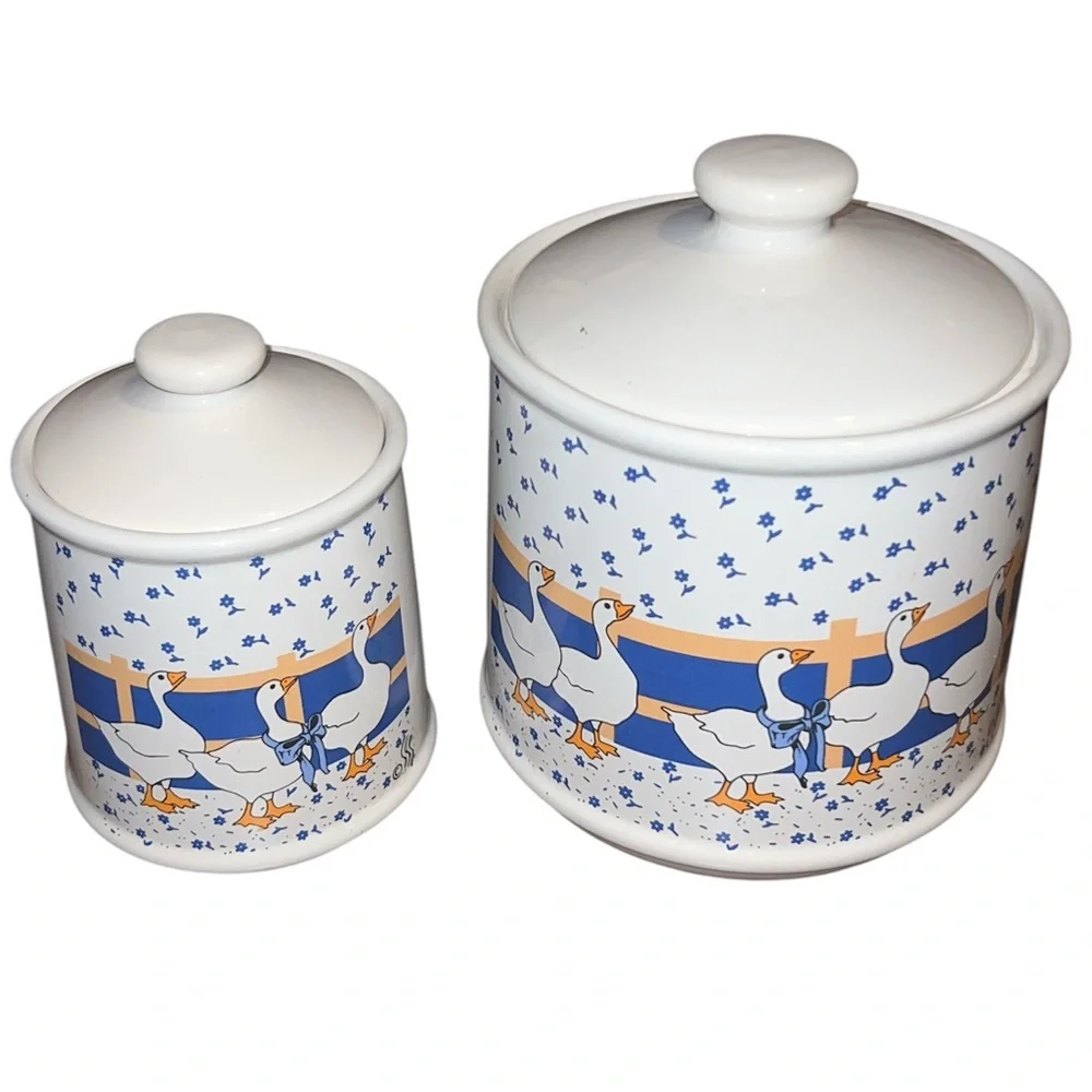 Vintage 1980s Blue Ribbon Country Geese Canister Set - Picture 2 of 11